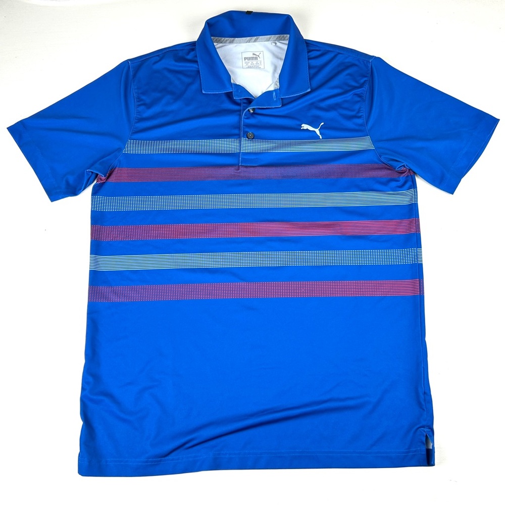 Puma Golf Polo Shirt Men’s Small Blue Striped S/S Casual Activewear Dry Cell